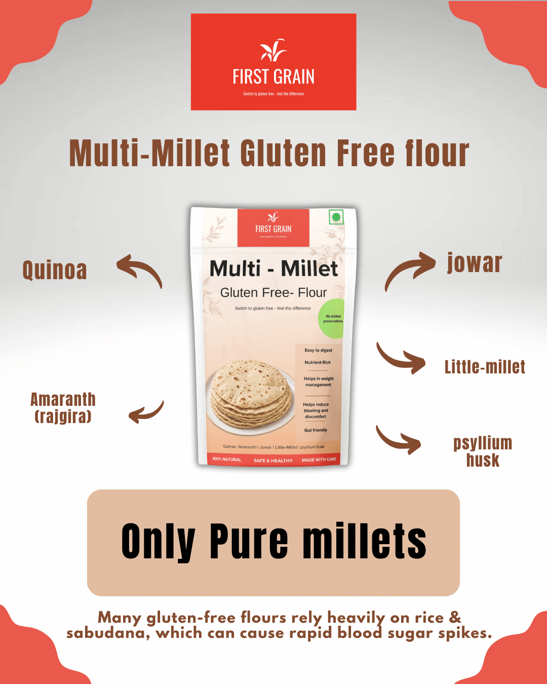 Premium Multi Millet Gluten Free Atta | soft roti flour | 1 kg